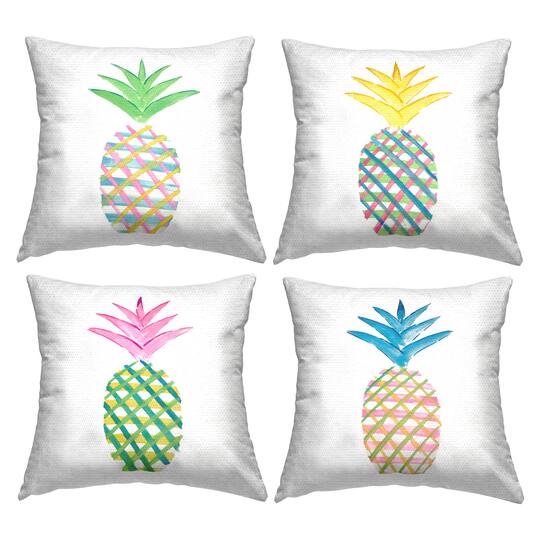 Stupell Industries 18" x 18" Plaid Patterned Pineapples Outdoor Print Throw Pillow Set